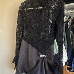 Elegant Black Lace Top with Satin Bow
